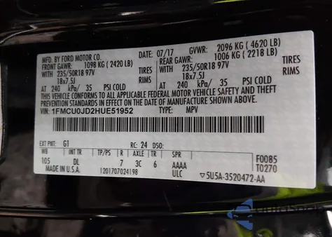 2017 Ford Escape Titanium из США, поврежденный, VIN 1FMCU0JD2HUE51952